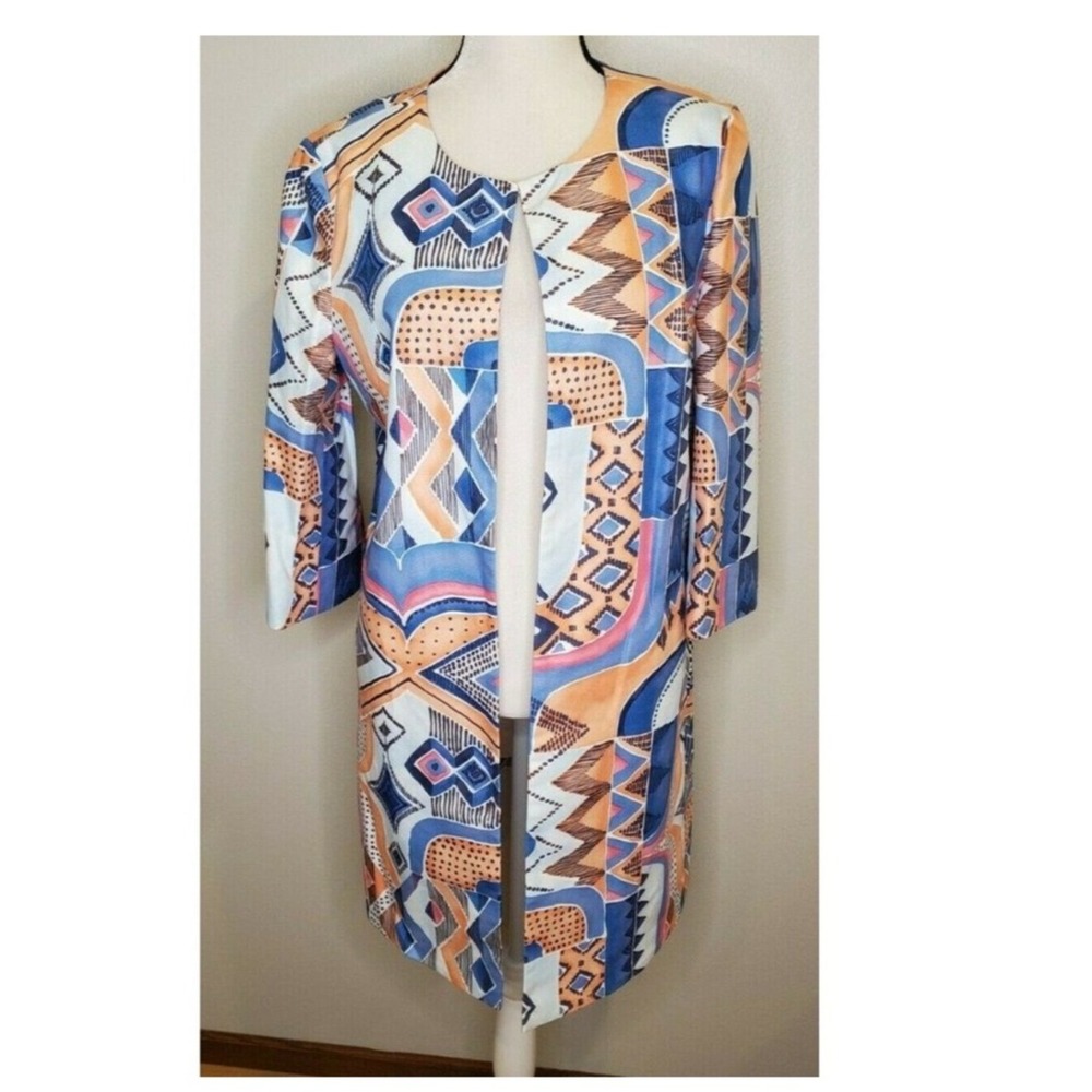 J McLaughlin Womens Sussex Turkish Longline Jacket Duster Sz S Artsy Abstract - Picture 11 of 12